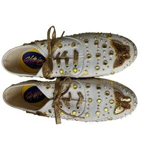 Vintage 80s Glitzies Bedazzled Butterfly Sparkly Gold Sequined Shoes Sneakers 8